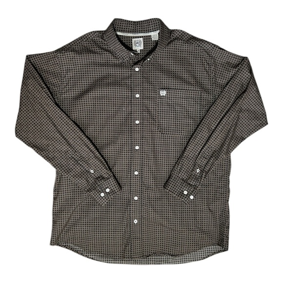 CINCH Button Down Long Sleeve sz XXL Brown Black White Print MTW1105041 Cotton - Picture 1 of 7